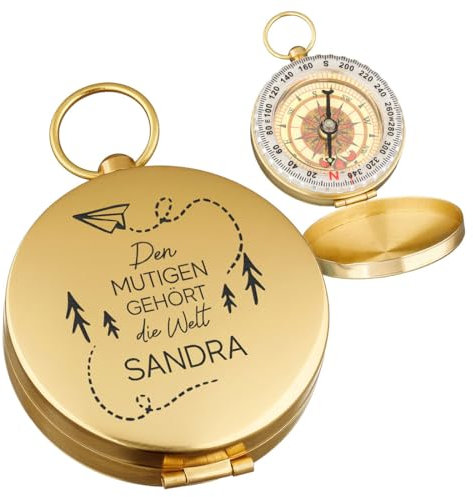 polar-effekt Gold Kompass Leuchtend mit Gravur - Geschenk zum Geburtstag und Jubiläum - Taschenkompass tragbar für Jäger und Pfadfinder