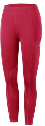 WILLIT Pantalon d'équitation pour enfant fille, leggings d'équitation avec renforts au genou, jeunesse, pour l'équitation, pantalons d'été, respirant, élastique avec poches, rouge, L