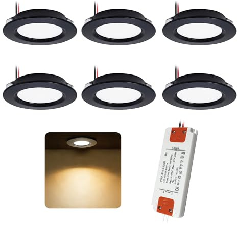 6stk. Mini LED Einbaustrahler Flach 12V 3W Deckenspots Schwarz Warmweiß