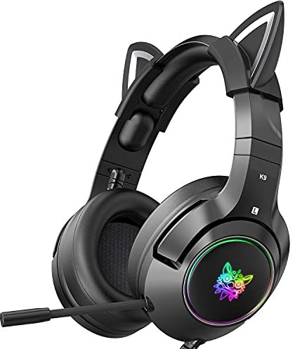 PHNIXGAM Gaming Headset for PS4, PS5, Xbox One Series X/S(No Adapter), PC, Lapop, 3.5mm Cat Ear Headphones with Retractable Microphone, RGB Backlight and Surround Sound (Black)