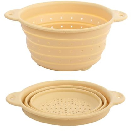 Surwin Collapsible Colanders, 1 PCS Silicone Colander, Foldable Filter Drain Baskets, Kitchen Strainer for Draining Pasta Fruits Vegetable Colanders (L,Beige)