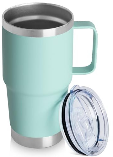20oz Tumbler with Lid, Stainless Steel Tumbler with Handle, Metal Insulated Travel Coffee Mug with Handle, Double Wall Vacuum Spill Proof Tumbler Cup, Mint Green 1 Pack