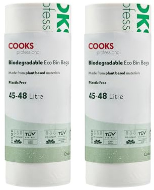 Cooks Professional Pack of 50 Biodegradable Compostable Bin Bags | 45-48L | Eco-Friendly Plant-Based Garbage or Recycling Liners for Home, Kitchen, Food, Garden or General Waste Disposal