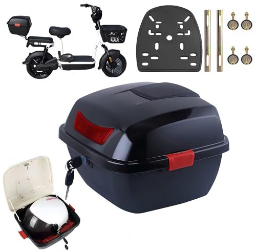 pykaaiiu Motorradkoffer Kofferraum, Motorradkoffer Top Case Roller Koffer, Motorrad Heckbox Mit Sicherheitsschloss, Top Case Rollerkoffer Helmkoffer für Roller Fahrradbox ABS-Material + PP(Schwarz)