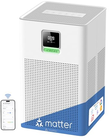 xCREAS Luftreiniger mit Matter-Kompatibilität, kompatibel mit Apple Home, Alexa, Google Home, Home Assistant, HEPA H13 Filter, waschbarer Vorfilter, Aromatherapie-Funktion, Eco-Sparmodus