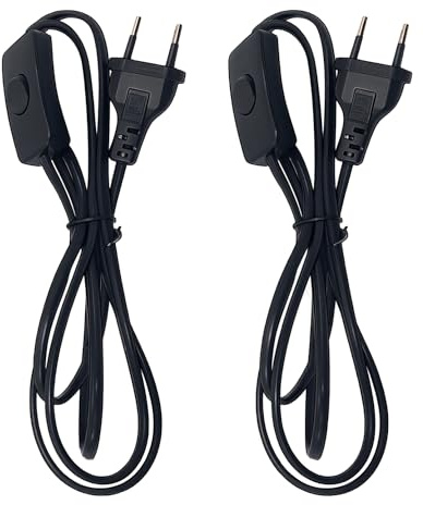 Leloco 2 Stück 303 Euro Lampenkabel mit Schalter, 1,8m Kabel mit Stecker und Schalter, Stromkabel mit Stecker 2 x 0,75 mm² für Lampen, Tischlampen, Stehlampen (Schwarz)