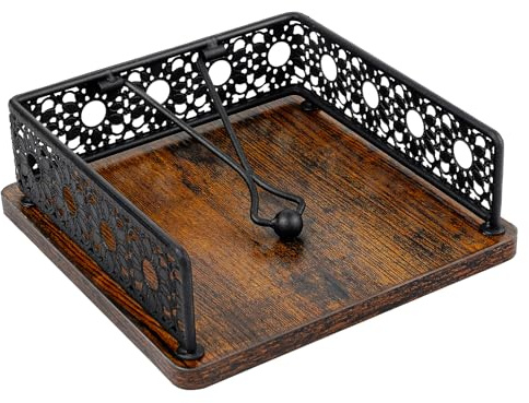 Halbur Serviettenhalter Aus Metall Und Holz für den Tisch, Serviettenhalter im Landhausstil mit beschwertem Arm aus Eisenkugeln und Vintage-Sonnenblumenrand für Küche, Zuhause, Bar, Restaurant