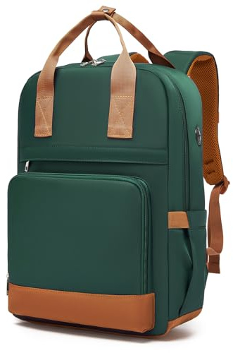 Kono Mochila para Ordenador Portátil 15,6 Pulgadas para Mujer, Verde/Marrón | Antirrobo, Repelente al Agua, Gran Capacidad, Organización Interior, Elegante, Instituto, Universidad, Trabajo y Viajes