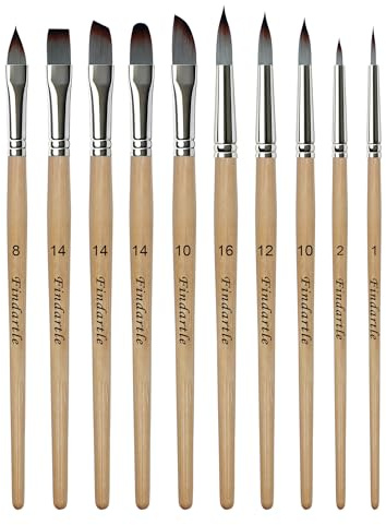 Findartle Pinceles Pintura Acuarela, 10 Pinceles acrílica para Acuarela, acrílico, óleo, Gouache, Pincel artístico con Punta Redonda, Plana, Filbert, Angular, Rigger, Dagger y Lengua de Gato (Madera)