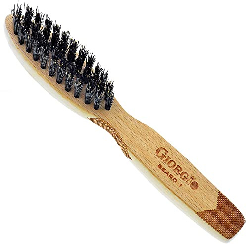 Giorgio GBRD1 Small Travel Men's Mustache and Beard Brush, Natural Boar Bristle for Flawless Shaping and Grooming. Ergonomic Grip Wood Handle. Dry or Wet, Distributes Oils and Balms to Soften Beard