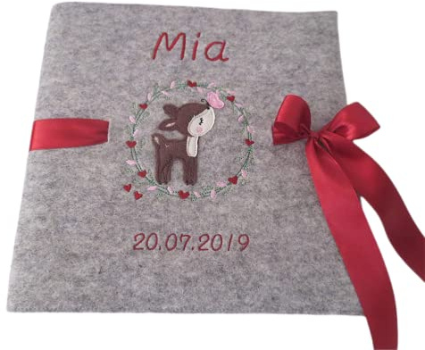 Fotoalbum Kind/Baby Album Name Junge Geburt Wollfilz 26 cm x 25 cm