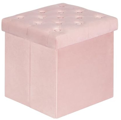 Bonlife Pouf Contenitore Velluto Poggiapiedi Camera da Letto Quadrato Cassapanca Bambini Sgabello di Stoccaggio Comodino Salvaspazio 40x40x40cm Rosa
