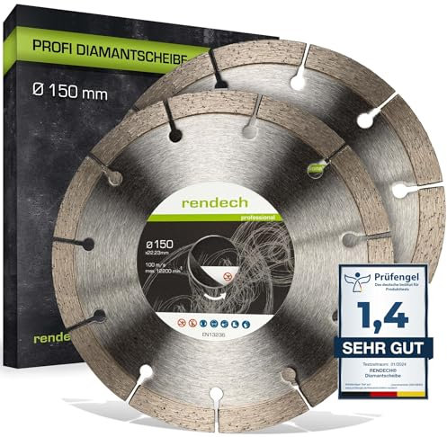 2x Profi Diamantscheibe 150mm für Mauernutfräse - Diamanttrennscheibe für Mauerwerk, Beton, Klinker, Stein uvm. | rendech® Markenqualität