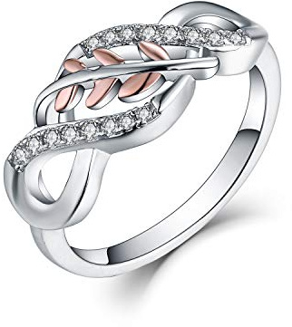 JO WISDOM Infinity Ring, 925 sterling silver bladring med AAA kubisk zirkonia för kvinnor med 2-tonad färgpläterad, roséguld och vitguldpläterad e sterlingsilver, J, colore: 2-tone Color,rose Gold and White Gold, cod. HR65704A-size5B