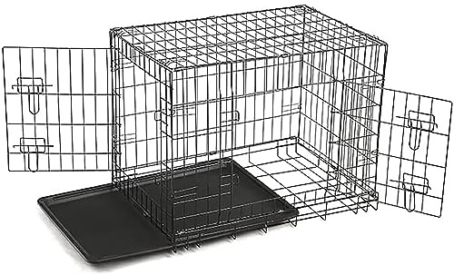 Defacto Caja de transporte para perros, con 2 puertas, plegable, de metal negro, incluye bandeja inferior para tu perro, jaula de transporte S-XXL (75 x 49 x 55 cm)