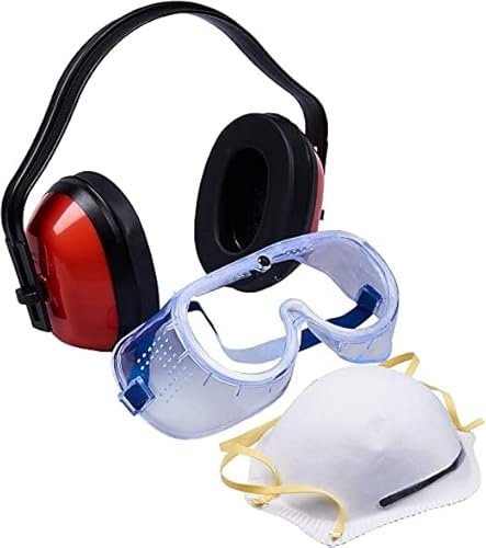 Mr. Gadget's Solutions Set Of 3 DIY Protection Set Hearing Eye Dust Air Safety Protection Included Construction Mask + Goggles + Ear Defender Kit