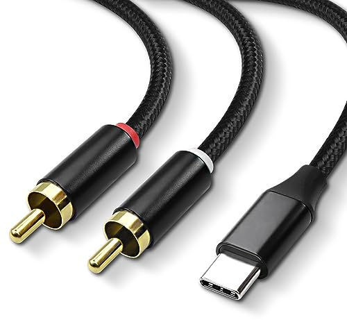 MEIRIYFA Câble USB de type C vers 2 RCA, type C vers 2 RCA connecteur phono mâle câble, PC USB C vers stéréo pour amplificateur, câble adaptateur de haut - parleur avec puce HiFi décodeur (2m)
