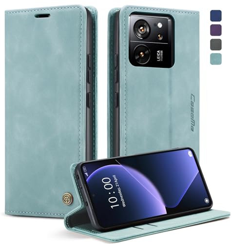 KZB Handyhülle für Xiaomi 13T / Xiaomi 13T Pro Hülle Premium Leder Klappbar Tasche Flip Case Magnet Kartenfach Standfunktion Klapphülle Schutzhülle für Xiaomi 13T/ 13T Pro - HellBlau