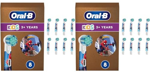 Oral-B Kids Spiderman Aufsteckbürsten für elektrische Zahnbürste, 8 Stück, extra weiche Borsten, Zahnbürstenaufsatz für Oral-B Zahnbürsten, für Kinder ab 3 Jahren, briefkastenfähige Verpackung