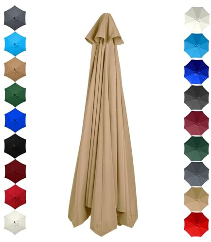 PQPQLI Replacement Parasol Canopy Sun Umbrella Replacement Cloth 2m/2.7m/3m Parasol Umbrella Replacement Cover For Standard & Cantilever Parasols(Color:Khaki,Size:8ribs 9ft/2.7M)