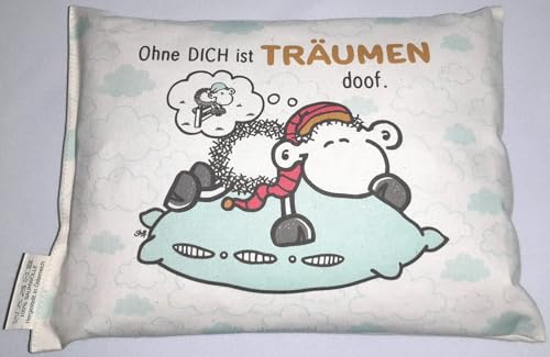 Traumhafte Genusswelten Zirbenkissen Sheepworld 19 x 26 cm Ohne Dich ist träumen Doof Schaf auf Kissen