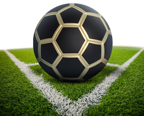 pwavum Fußball Größe 5 Training Verdicken Kinder Professioneller Fussball Ball für Drinnen und Draußen Jugend und Erwachsene [Schwarzes Gold]