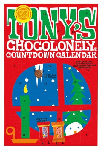 Tony's Chocolonely Smaller Advent Calendar - Christmas Countdown, 24 Milk Chocolate & Milk Caramel Sea Salt Tiny Tony's, Vegetarian, Belgian Fairtrade Chocolate, 216g