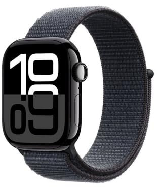 Apple Watch Series 10 (GPS 42 mm) Smartwatch mit Aluminiumgehäuse in Diamantschwarz und Sport Loop in Tinte (One Size). Fitnesstracker, EKG App, Always-On Retina Display, CO₂ neutral