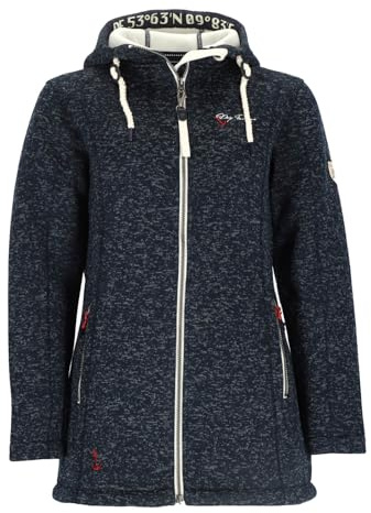 Dry Fashion Damen Wollfleece-Mantel Amsterdam mit taillierten Schnitt - Fleecemantel mit verstellbarer Kapuze in Navy Melange Größe 42