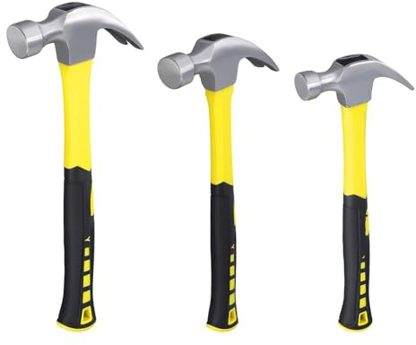 HAKZEON 3 PCS 8/16/24oz Claw Hammers, Nailing Hammer with Shock Absorption handle, Screw Thread Steel Head Rip Claw Hammer framing hammer for Repairing Furniture Assemble