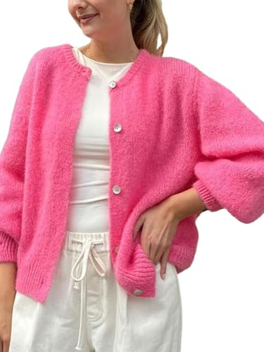 Cardigan court en tricot pour femme, manches longues, col rond, boutonné, cardigan uni, haut court décontracté en tricot, XL