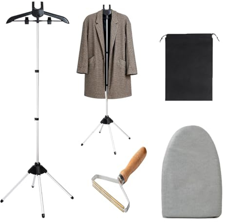 Steamer Stand for Clothes Steamer Holder for Clothes Iron stand Garment Steamer Rack 360° Rotating Foldable Hanger Holder Stand with Ironing Gloves Clothing Fuzz Remover for Home RV Travel