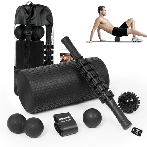 Foam Roller Kit 6 in 1,High Density Pilates Roller,Rodillo Masaje Muscular with Massage Sticks, Massage Balls, Foam Rollers for Deep Tissue