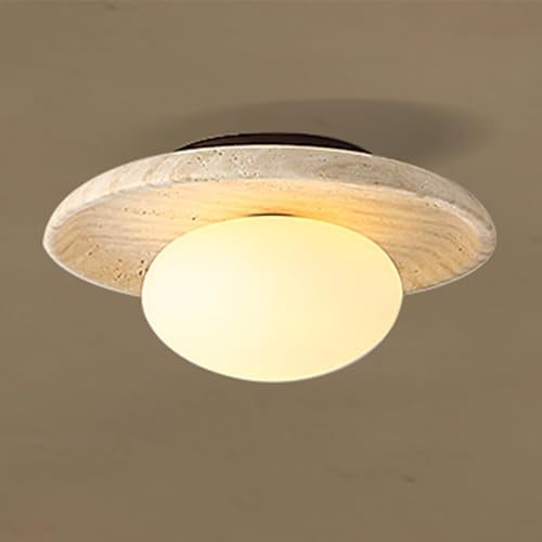 7W 25cm Lampada da soffitto in pietra naturale gialla in stile Wabi-sabi giapponese lampada da soffitto rotonda legno e travertino naturale illuminazione da soffitto corridoio cucina balcone bagno
