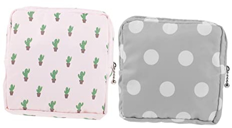DEARMAMY 2pcs Portable Sanitary Napkin Bag Pouch for Menstrual Products Stylish Storage for Keys Cosmetics and More Grey Dots
