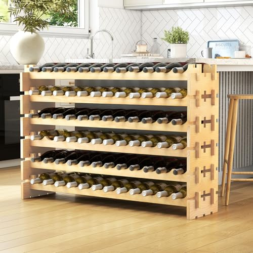 GIANTEX Portabottiglie in legno impilabile, scaffale per bottiglie per 72 bottiglie, portabottiglie con 6 livelli, supporto per bottiglie modulare per cucina e bar, scaffale in legno 120 x 29 x 79 cm