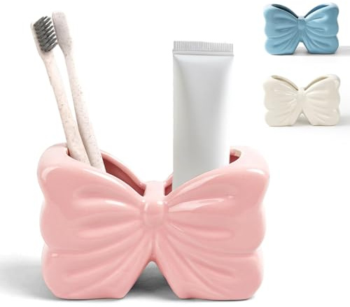 Zahnbürstenhalter Schmetterlingsform Keramik – 2-Slot Toothbrush Holder für Zahnbürsten & Zahnpasta, Zahnbürsten Organizer für Aufbewahrung, Make-up-Pinselhalter, Desk Organizer für Schminktisch &Büro