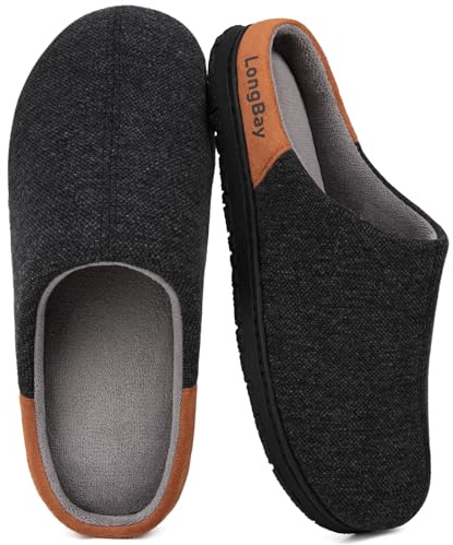 LongBay Men's Memory Foam Slippers Slip on House Shoes, Knit Black 9