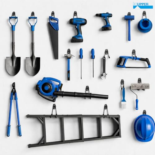 Küpper Set di ganci da parete per garage, pesanti ganci da parete in acciaio con rivestimento antiscivolo, doppio gancio per garage e officina, sospensione per biciclette, attrezzi, attrezzi da