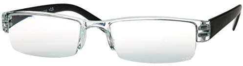 FCN24 GmbH Lesebrille randlos schwarz matt rahmenlos eckig Halbrahmen ohne Rahmen Damen Herren leicht sehr modern schmal flach Kunststoff langer Bügel Modell Oxford, Dioptrien:Dioptrien 1.0