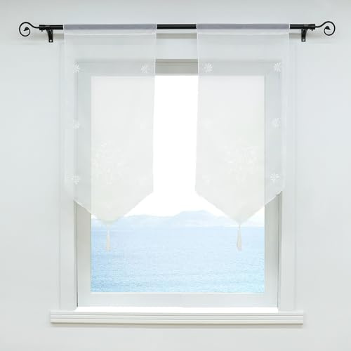 ESLIR Scheibengardine mit Tunnelzug Gardinen Küche Bistrogardinen Transparent Stores Panneaux Voile Weiß BxH 40x60cm 1 Stück