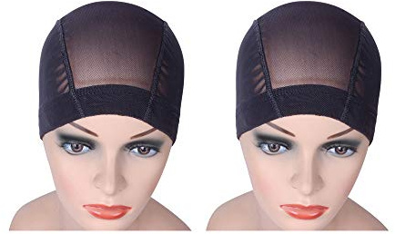 2 pcs Black Mesh Cap for Wig Making Mesh Dome Wig Cap Stretchable Hairnets with Wide Elastic Band (L)