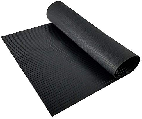 RESILIA Black Plastic Floor Runner - Embossed Wide Rib Waterproof Vinyl, Heavy Duty Protector Mat for Indoor Hardwood, Hard Floors, Garage, Entryway, Kitchen, & Outdoor Use, 36” x 6’, Made in USA