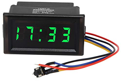 Reloj digital para coche, DC4.5-30V Impermeable a prueba de polvo Coche Auto Reloj electrónico LED Pantalla digital(Verde)