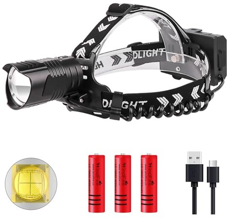 Linternas Frontales LED 12000 Lumen XHP90 Zoomable 3 Modos Recargable Linterna Frontal Luz de Entrada y Salida de Micro con Función de Pantalla de Encendido para Camping, Correr, Pesca, Trabajo