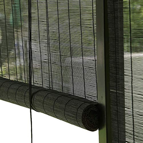 Schwarze Bambusrollo Bambus Rollo In Natur,Sonnenschutz und Sichtschutz Rollo Seitenzugrollo für Fenster und Türen,Garten,Terrasse Deko,Rollos Holzrollo Für Küche Fenster(60x120cm/24x47in)