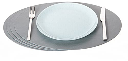 Nikalaz Oval Platzsets aus Recyceltem Leder, 4 Stück Tischsets, Tisch-Matten, Platzdeckchen 45.7 x 33 cm (Schmutzig grau)