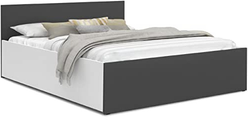 FurnitureByJDM Bett 120x200 mit Stauraum – Doppelbett | Stauraum – Doppelbett mit Bettkasten und aufklappbarem Lattenrost – Modernes Stauraumbett mit Liftfunktion (Weiß / Grau)