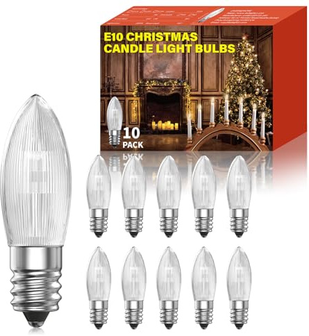 Klarlight E10 Schwibbogen 23V 3W Kerzen Glühbirne Warmweiss 2800K Dimmbar Riffelkerze Spitzkerzen Ersatzlampen, Schwibbogen Kerzenlampe für Lichterkette Christbaumbeleuchtung(10 Stück)