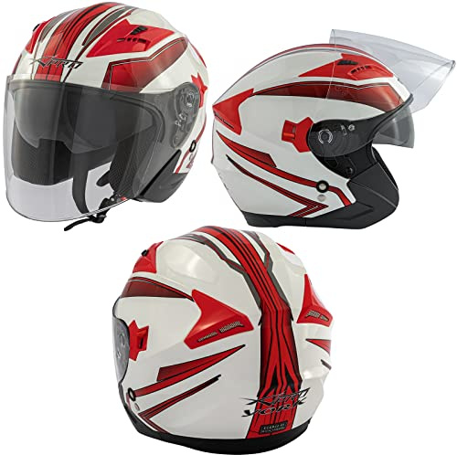 Motorradhelm Doppeltvisier City Jet Zertifikat ECE 22-06 Scooter Weiss Rot L